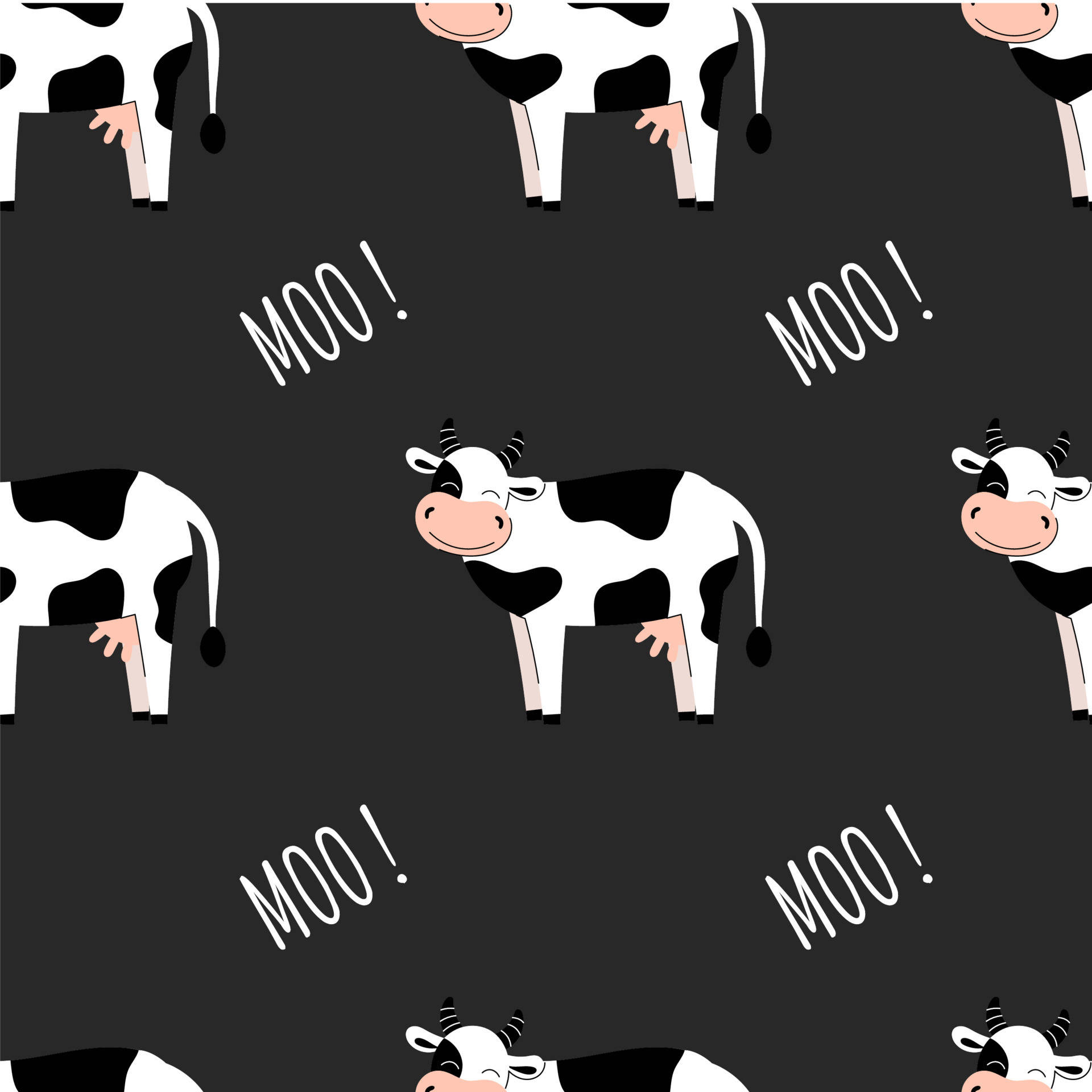 Farm Animal Black And White Cow With The Word "Moo!" Wallpaper