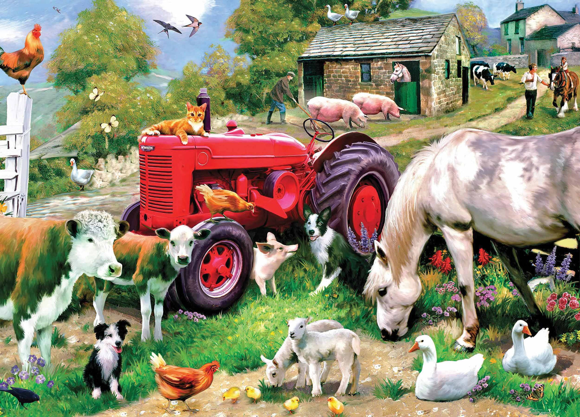 Farm Animals Digital Painting Wallpaper