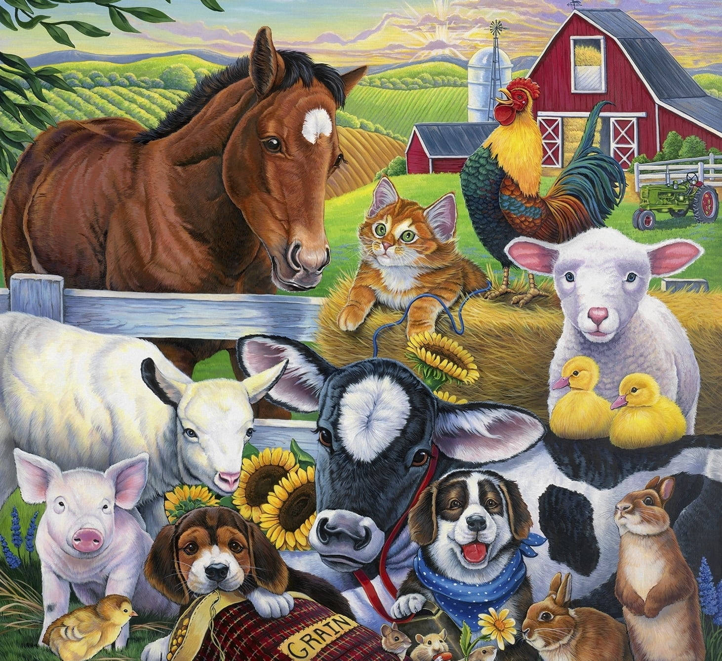 Farm Animals Family Art Wallpaper