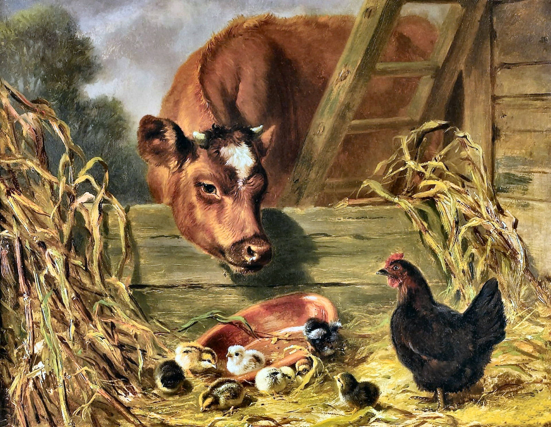 Farm Animals Fascinating Painting Wallpaper