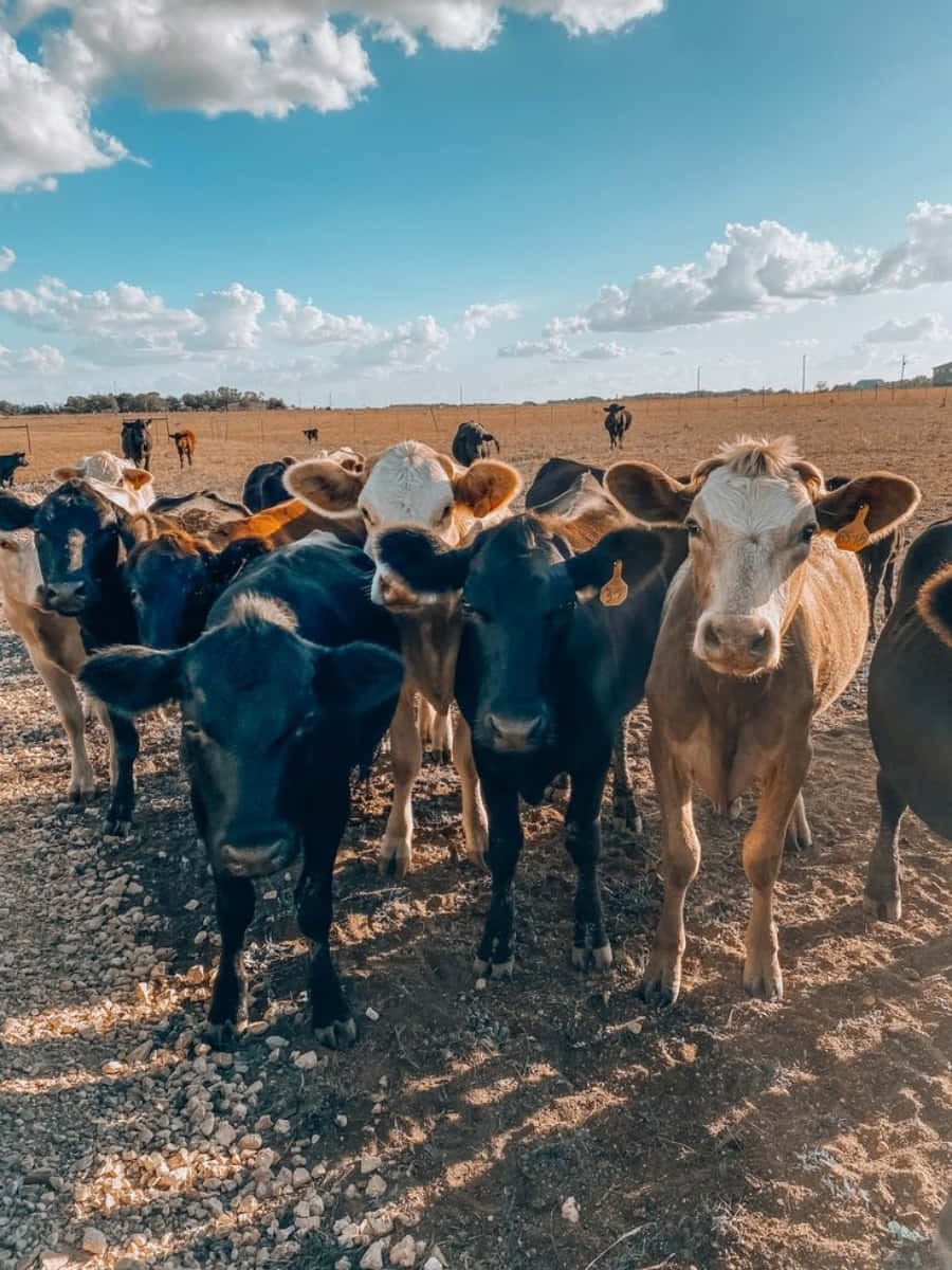 Ungruppo Di Mucche In Piedi In Un Campo