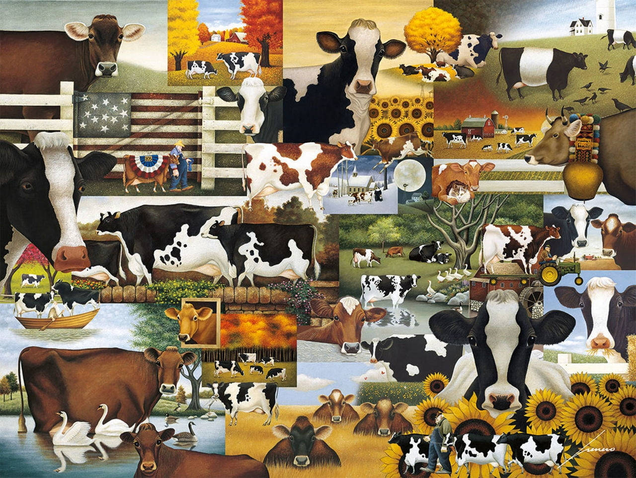 Farm Cow Animals Collage Art Wallpaper