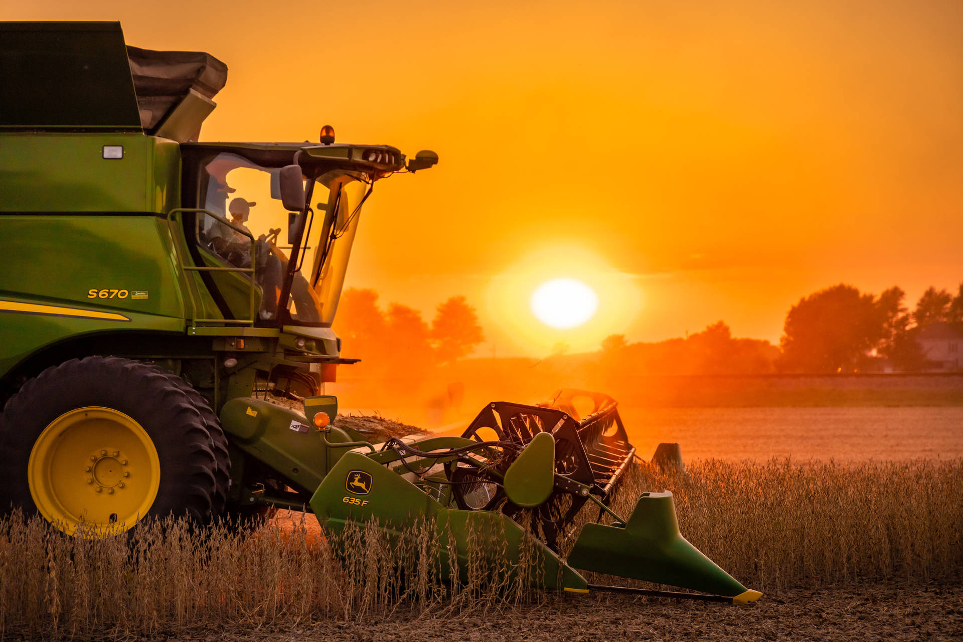 Farmer Tractor Sunset View Wallpaper