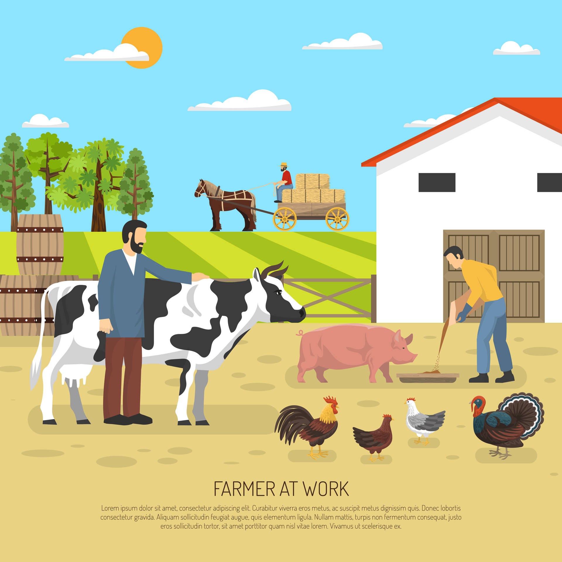 Vibrant Farming Scene with Hardworking Farmer Wallpaper