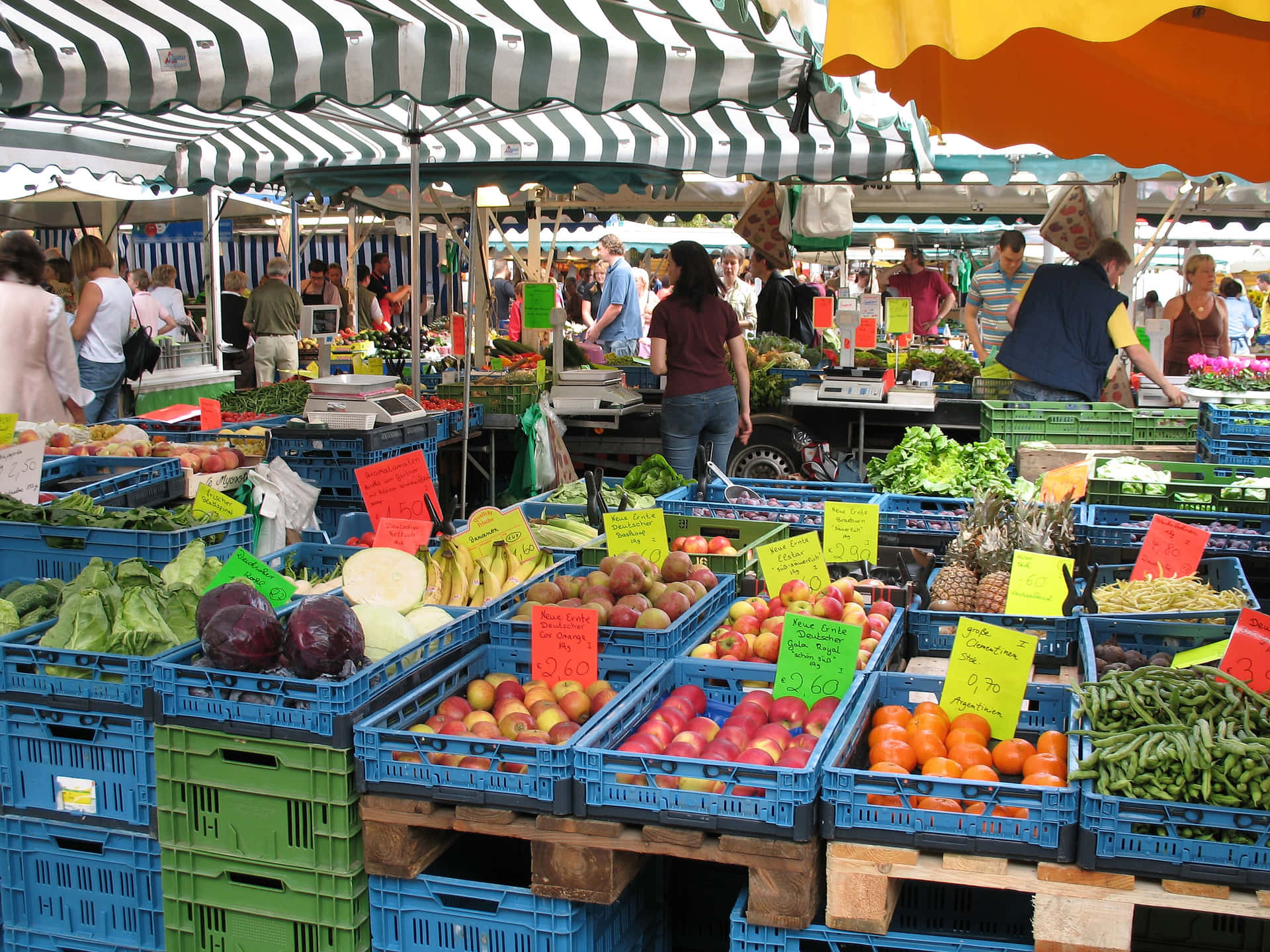 Bustling Farmers Market with Fresh Produce Wallpaper