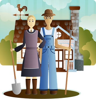 Farmhouse Couple Illustration PNG