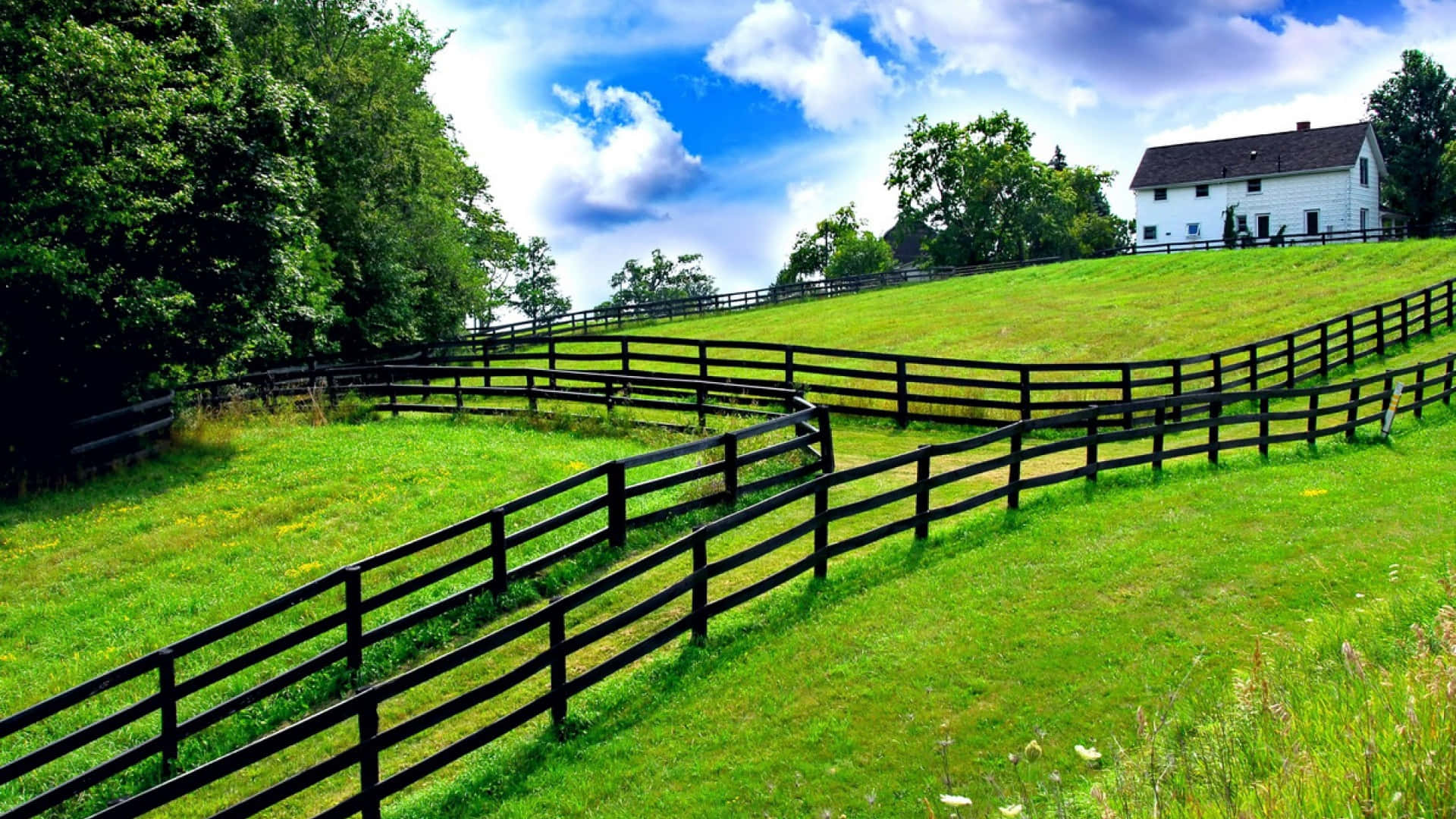 Fences Surrounding A Farmhouse Desktop Wallpaper