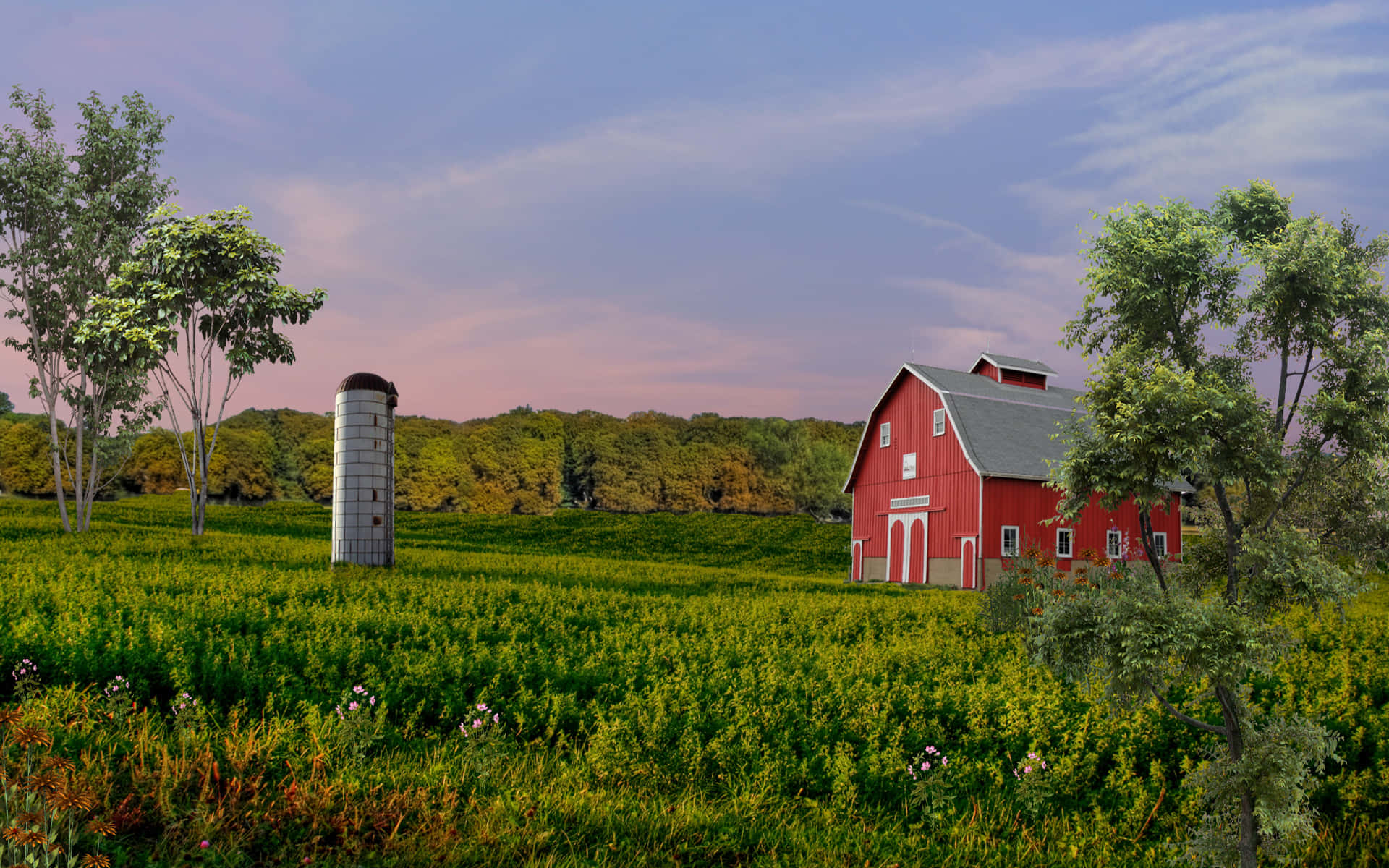 Silo And A Farmhouse Desktop Wallpaper