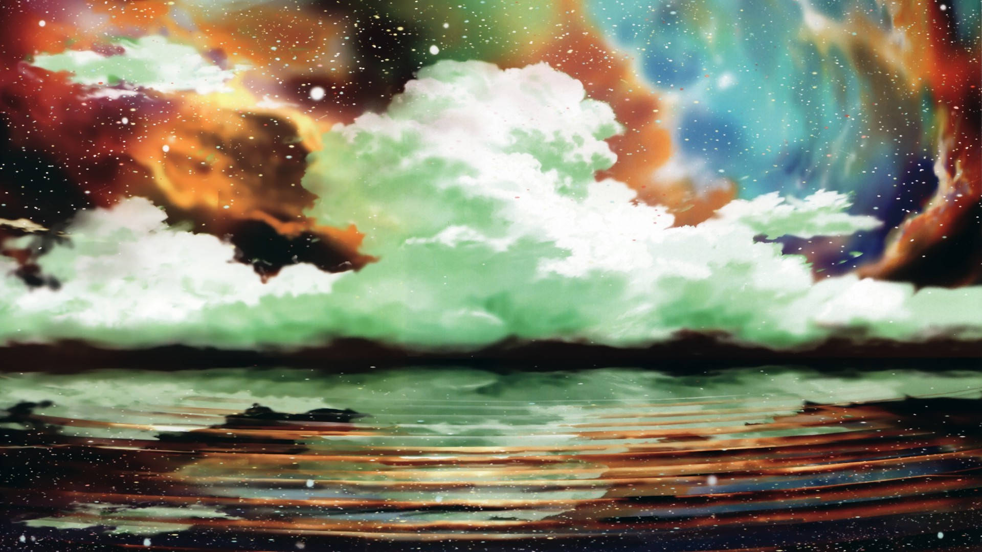 Farverige Anime Cloud Artwork Wallpaper