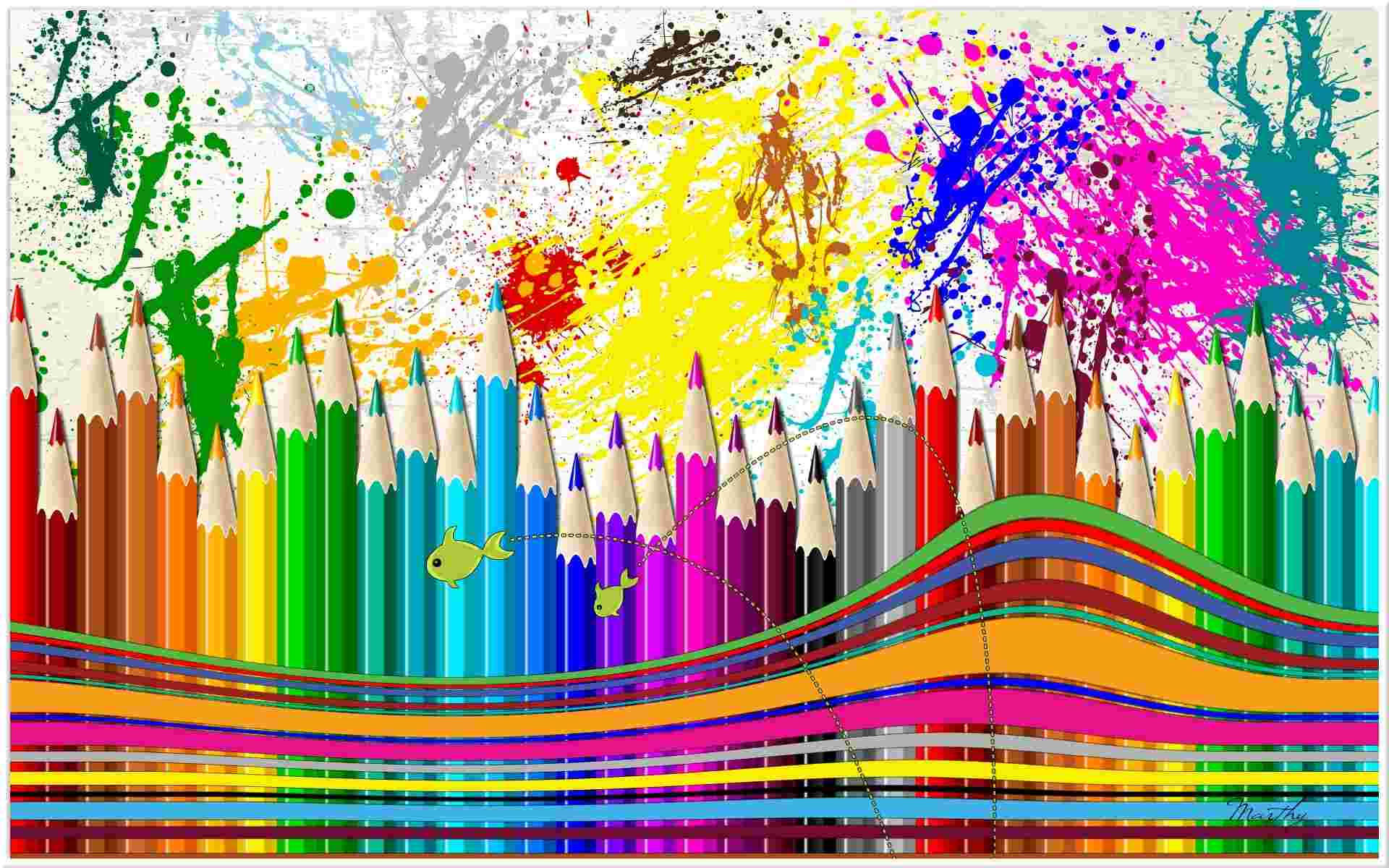 Farverige Pædagogisk Blyanter Kunst Wallpaper
