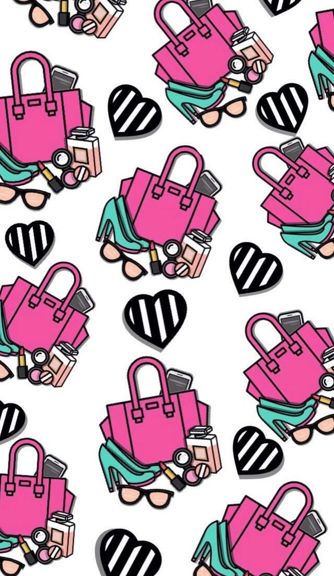 Fashion Accessories Pattern Pink Totes Hearts Wallpaper