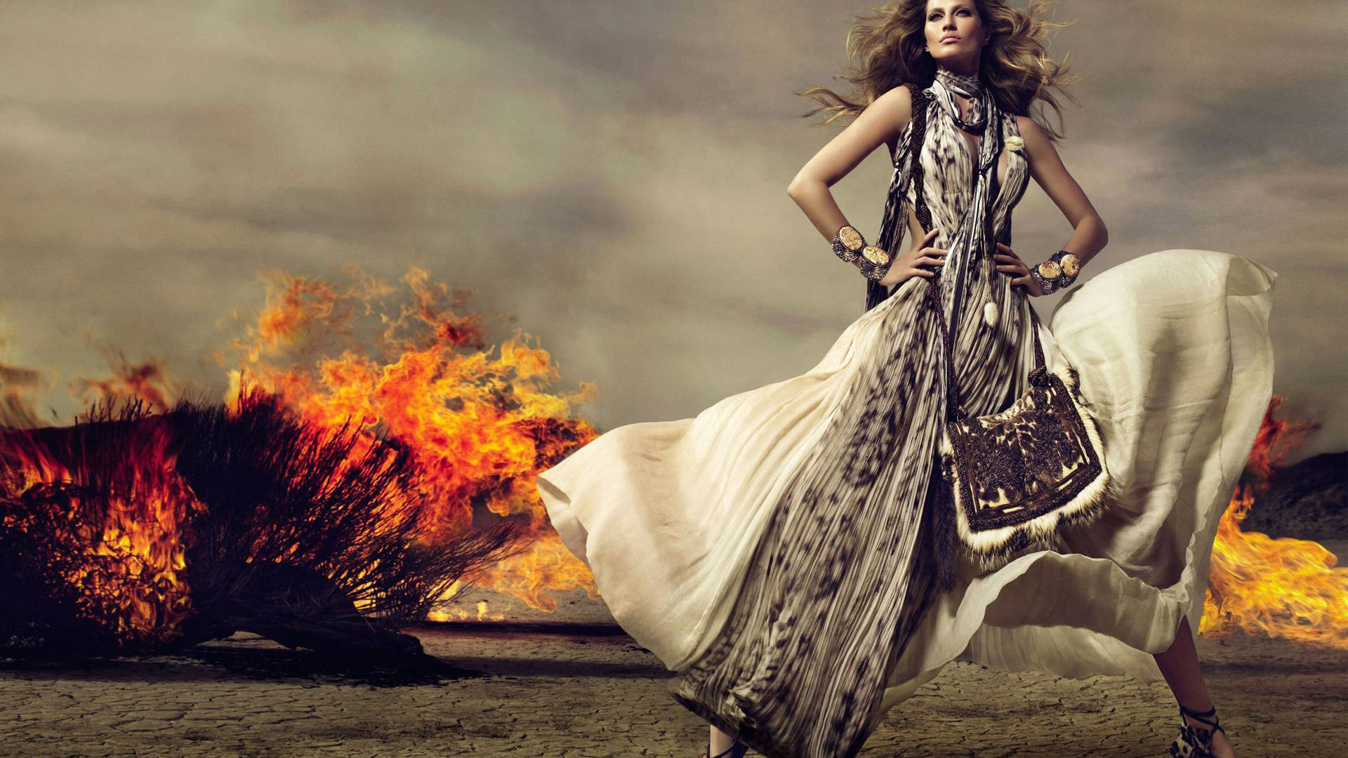 Fashion Girl On Fire Background
