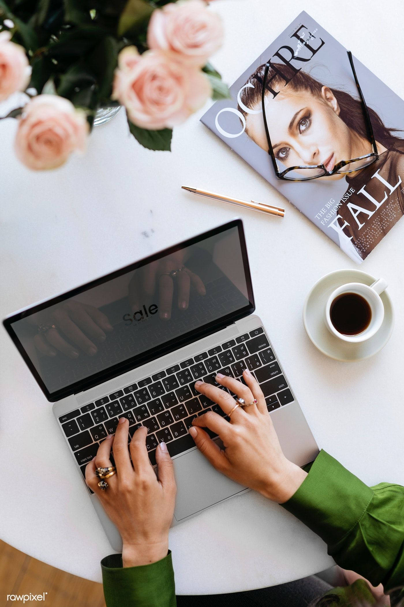 Fashion Magazine Editorial Coffee & Laptop Background