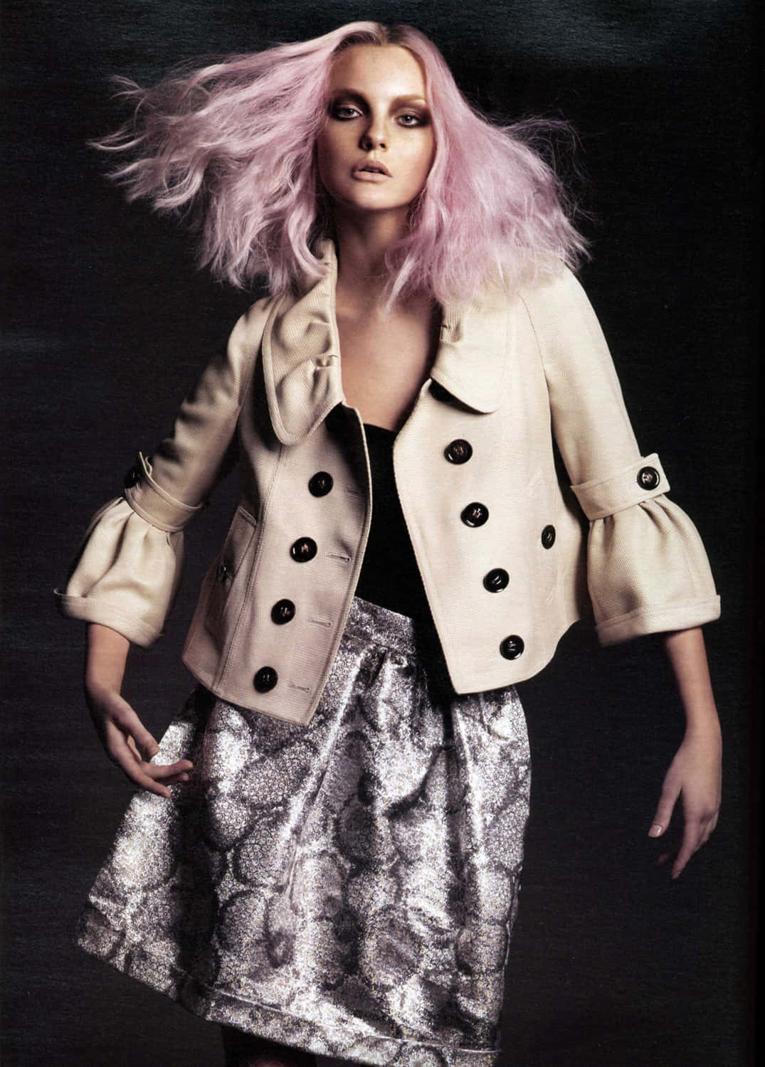 Fashion Model Pink Hair Beige Jacket Wallpaper