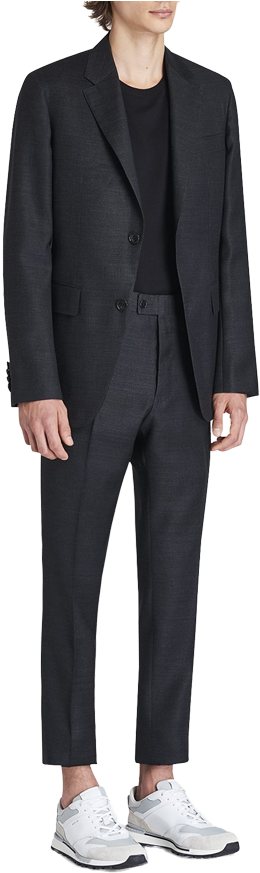 Fashion Modelin Black Suitand Sneakers PNG