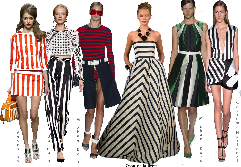 Fashion Models Striped Ensembles Oscardela Renta PNG