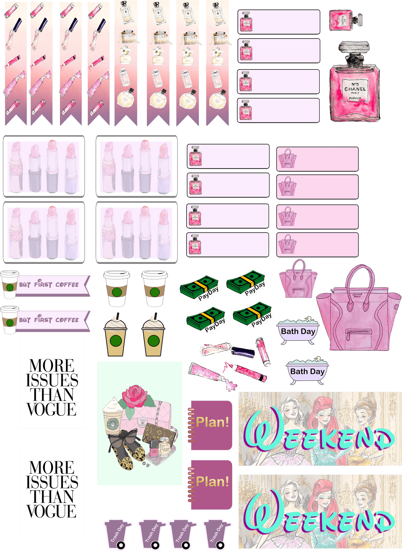 Fashion Planner Stickers Collection PNG