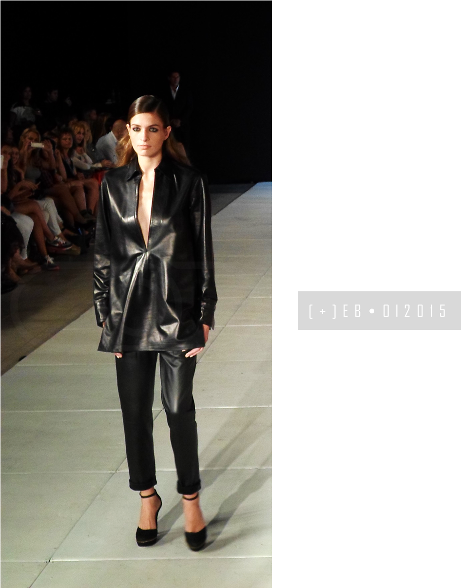 Fashion Runway Modelin Black Leather Outfit PNG