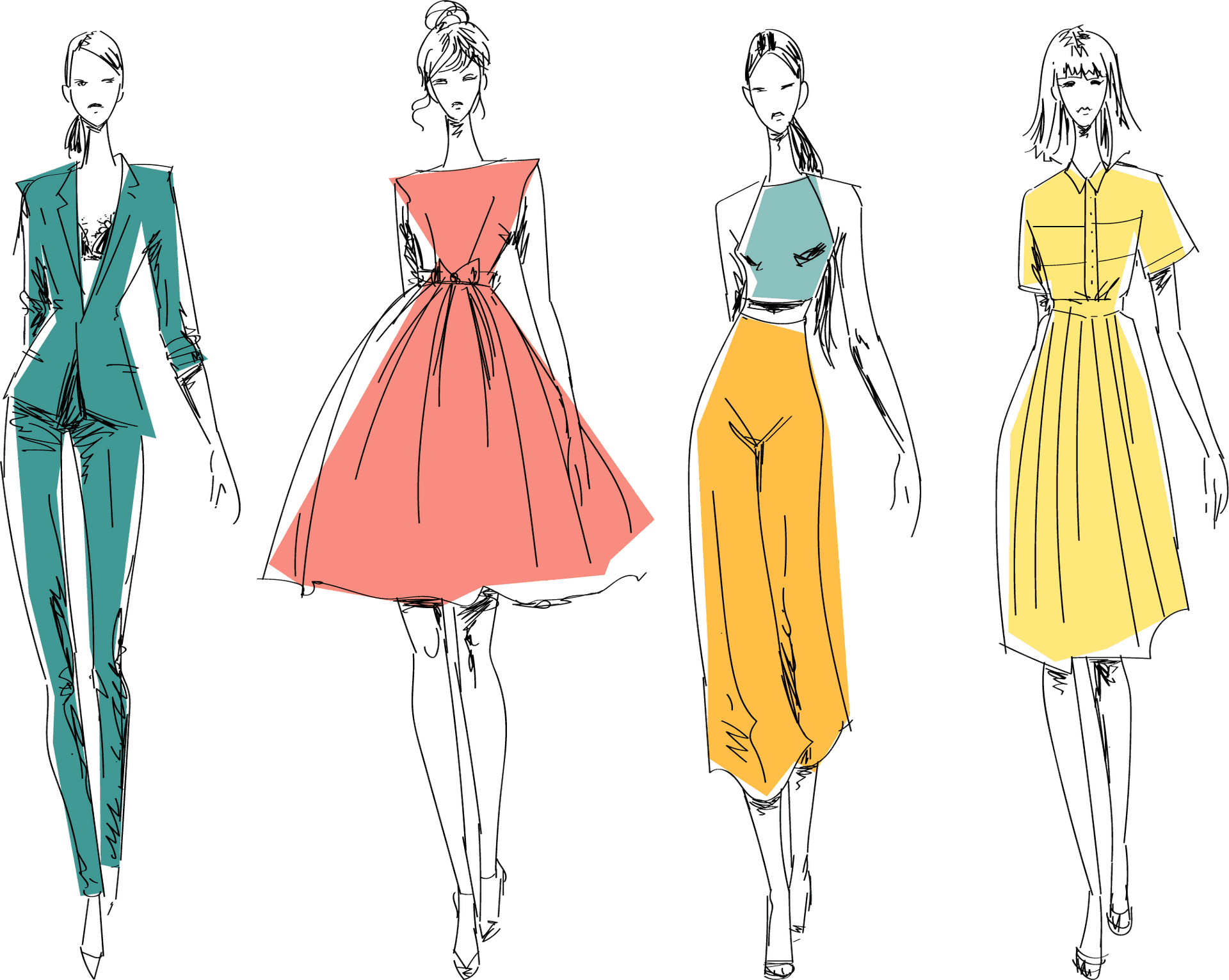 Fashion Sketches Collection Illustration PNG