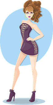 Fashionable Cartoon Girl Posing PNG