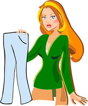Fashionable Cartoon Woman Holding Pants PNG