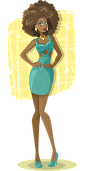Fashionable Cartoon Woman Sparkling Dress PNG