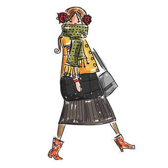 Fashionable Sketchof Woman Walking PNG