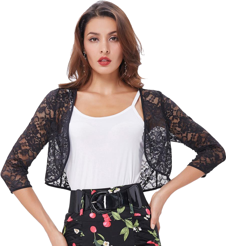 Download Fashionable Womanin Lace Cardigan | Wallpapers.com