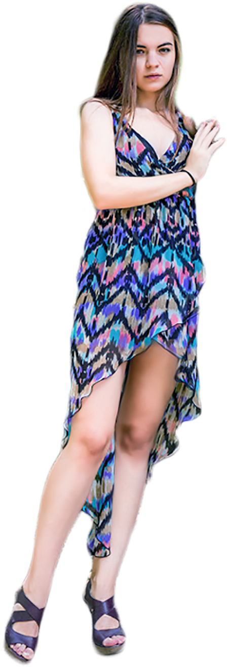 Fashionable Womanin Printed Dress.png PNG