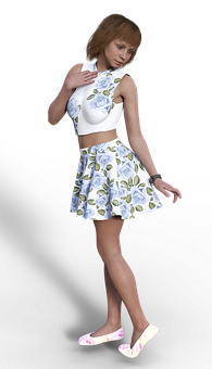 Fashionable3 D Rendered Woman Floral Outfit PNG