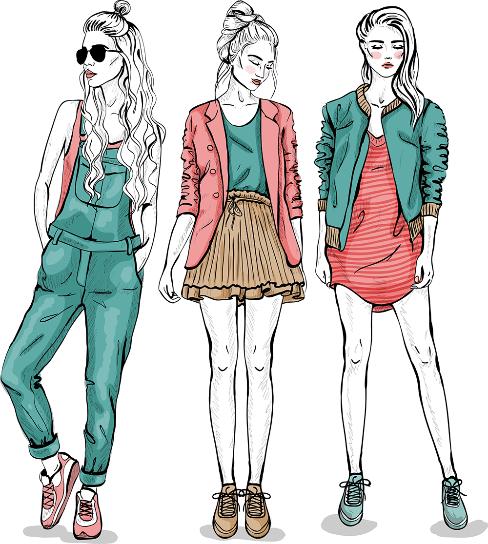 Fashionable_ Illustrated_ Women_ Posers PNG