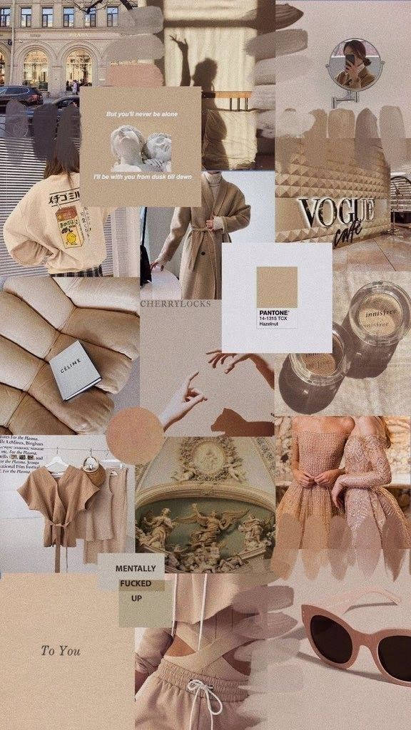 Fashionista Beige Aesthetic Collage Wallpaper