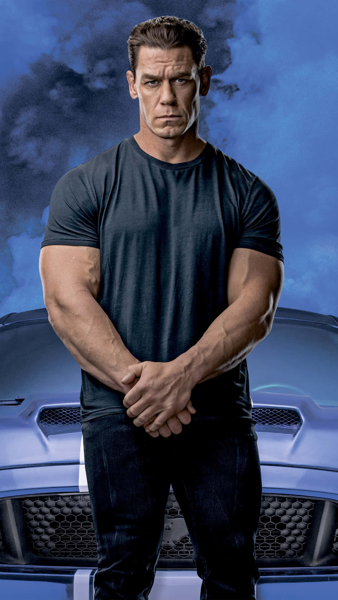 A Man Standing In Front Of A Blue Car Wallpaper