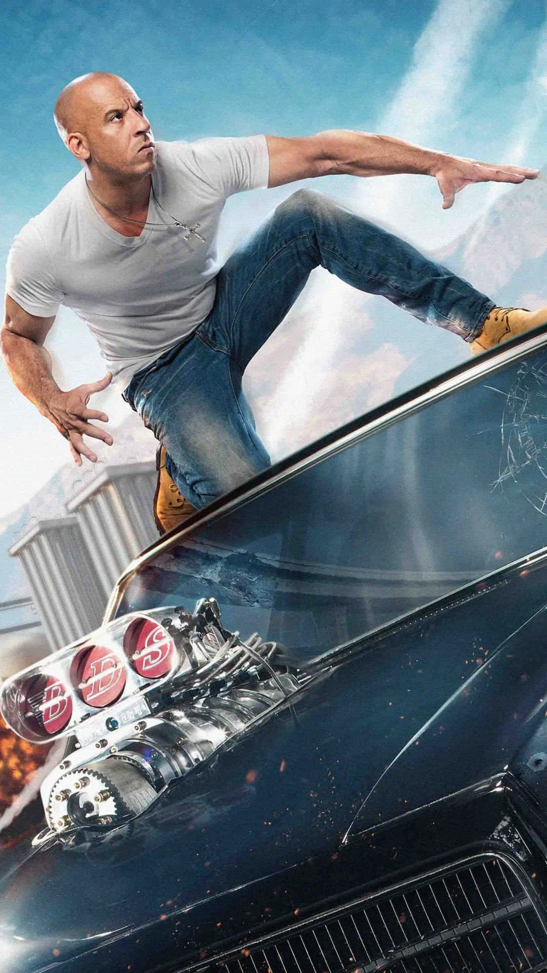 Fast And Furious 7 - A Man Jumping On Top Of A Car Wallpaper