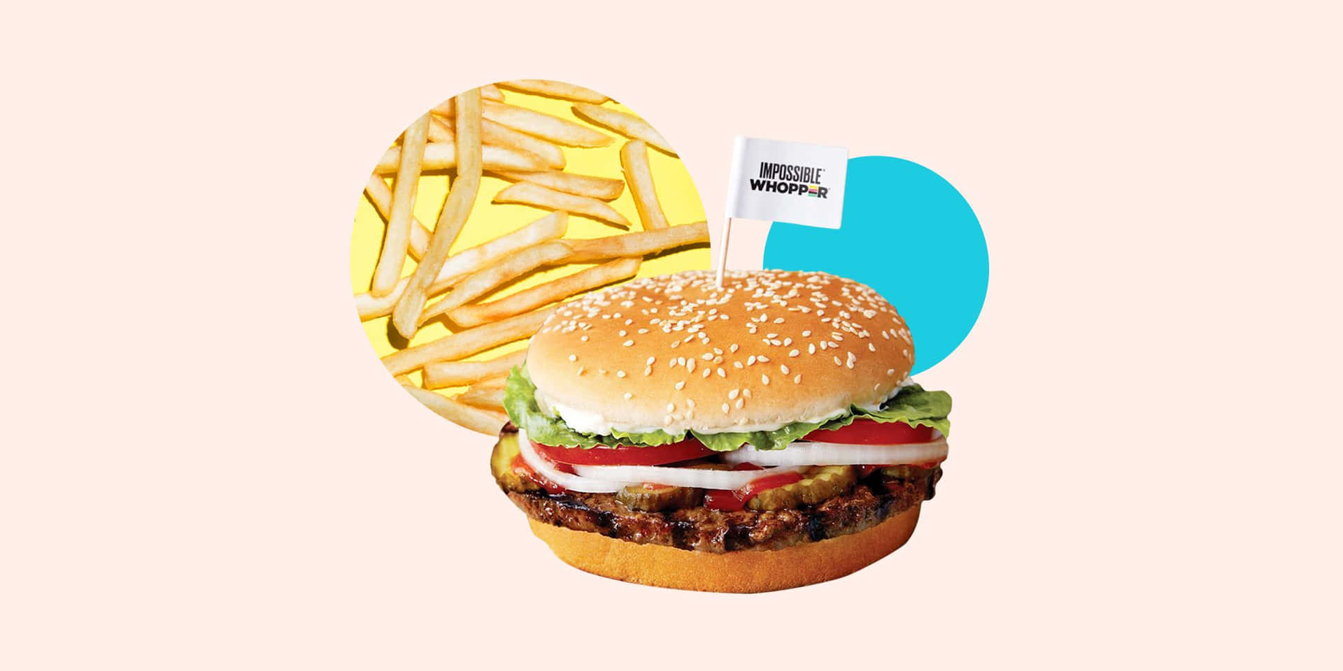 A Hamburger And Fries Are Shown On A Pink Background