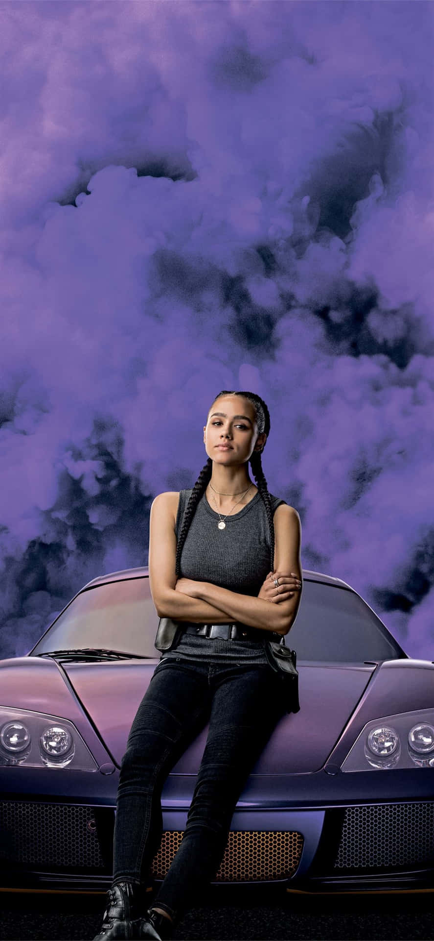 A Woman Sitting On Top Of A Purple Sports Car Wallpaper