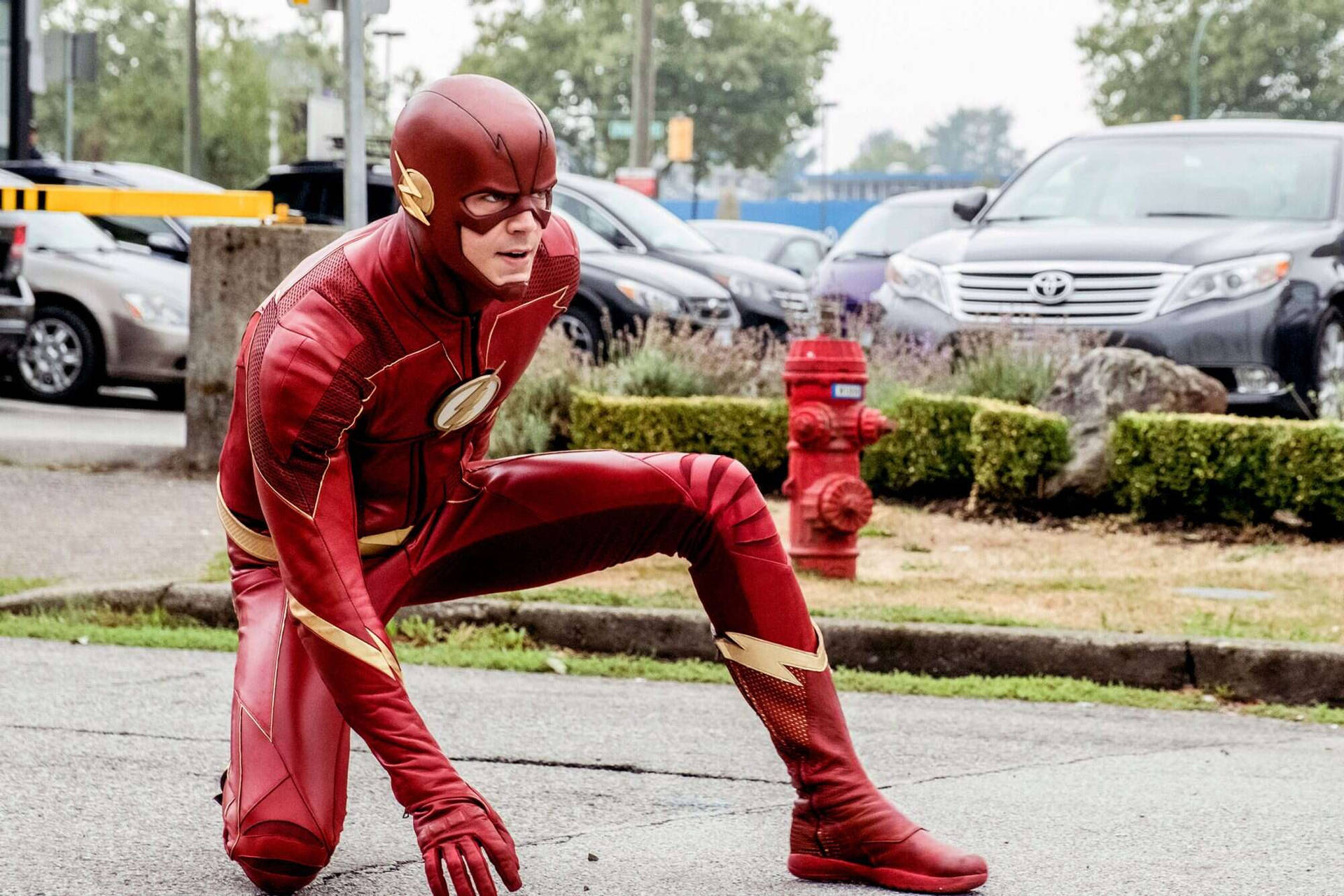 Fast Hero The Flash Kneeling Background