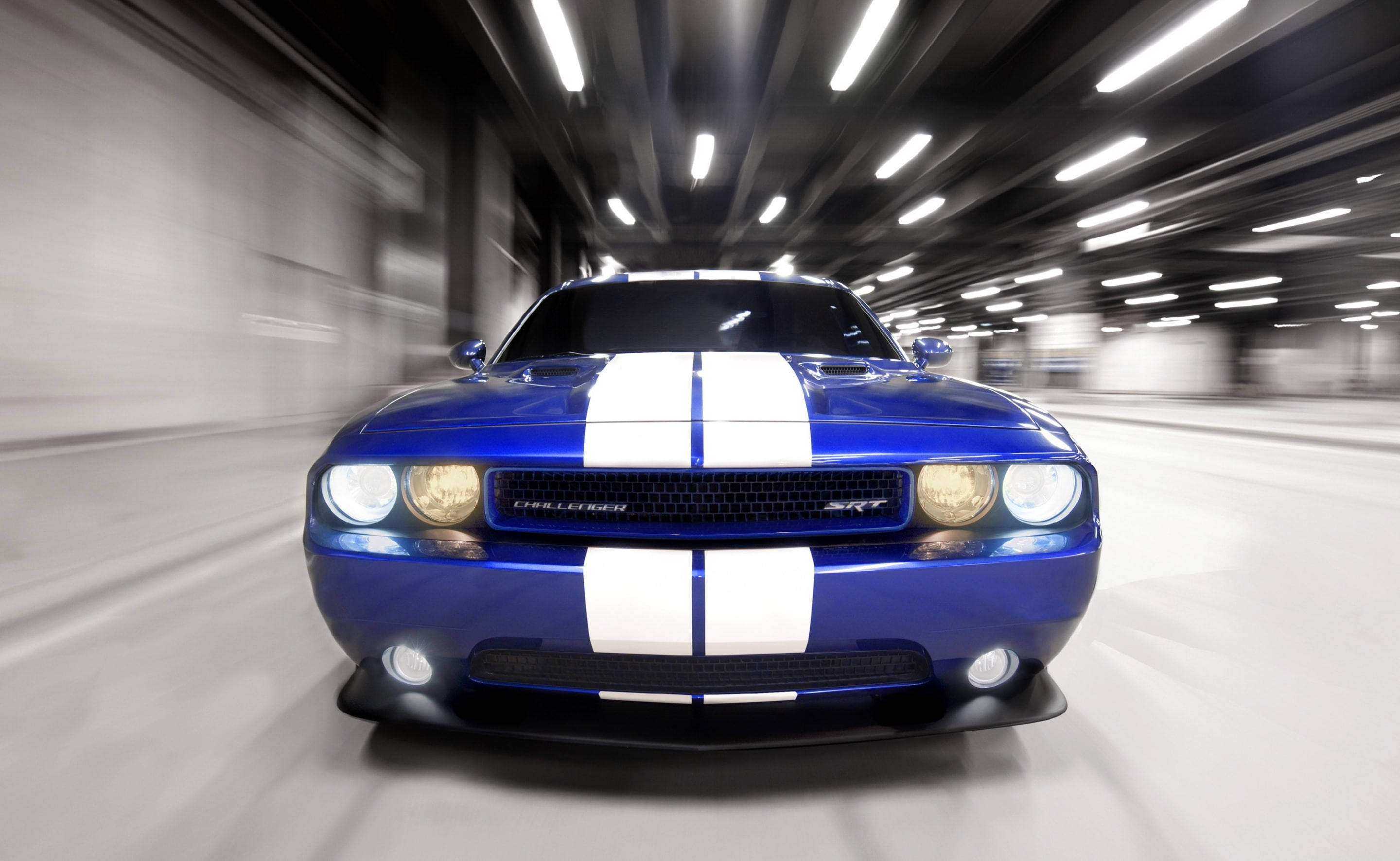 Stunning Blue Dodge Challenger in motion Wallpaper