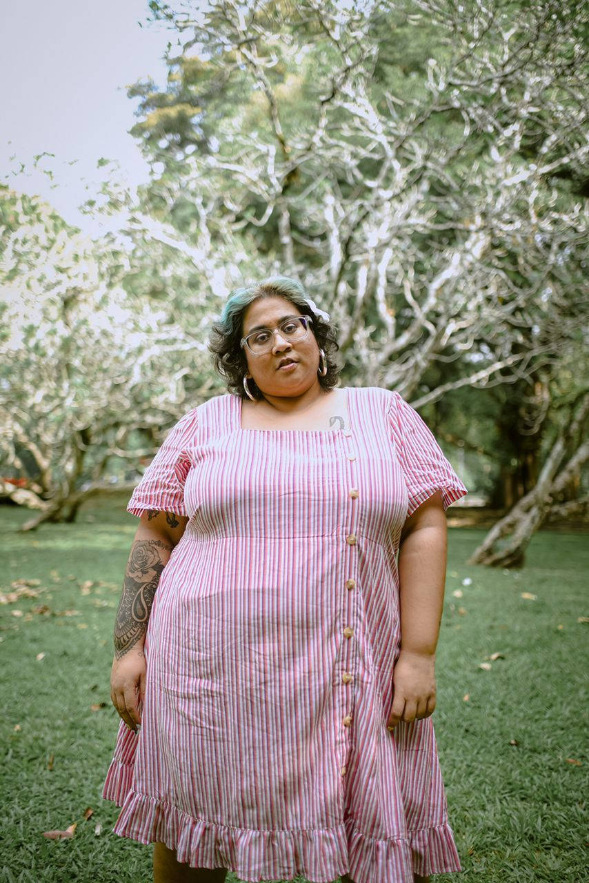 Fat Person In Striped Dress Wallpaper