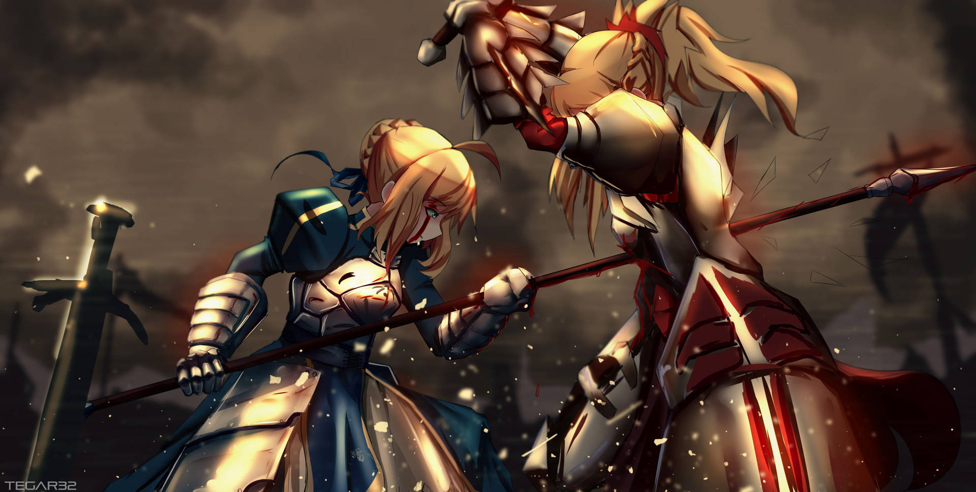 Fate Artoria Stabs Mordred Background