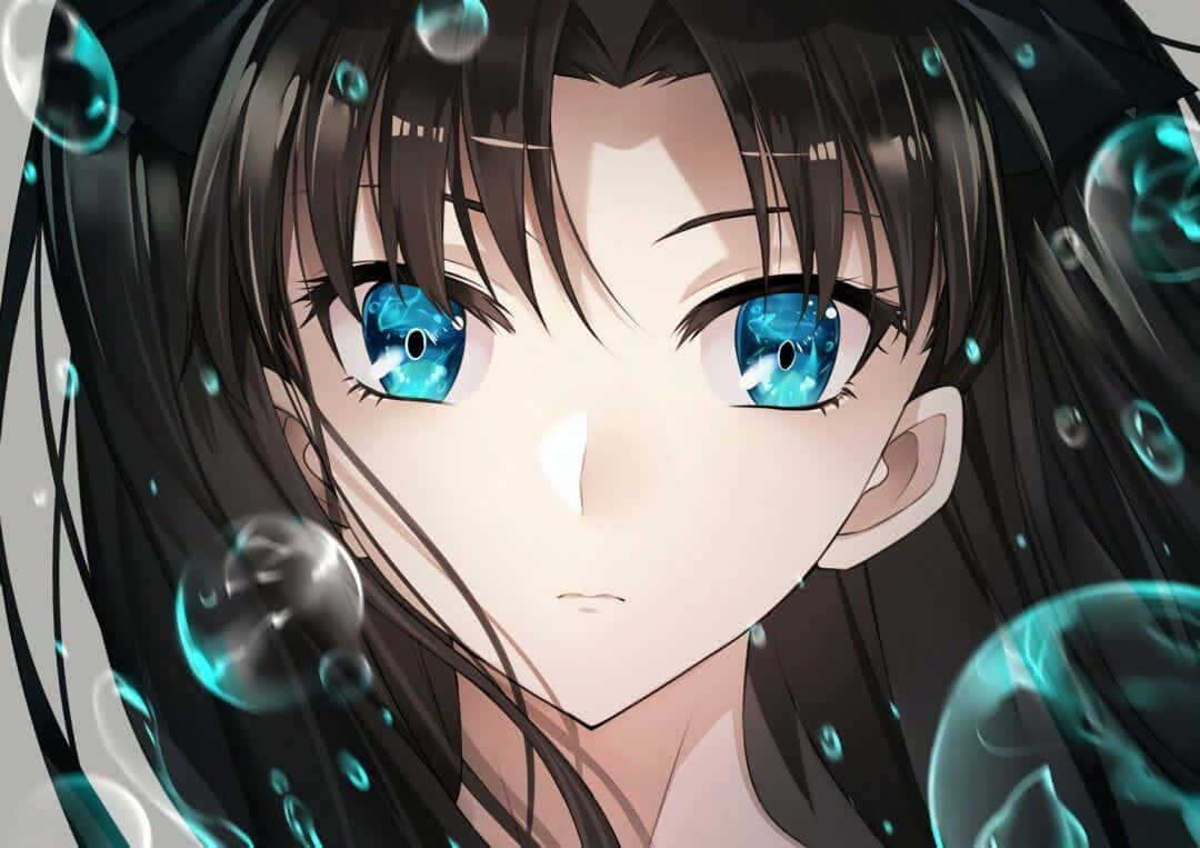 Fate/staynight Rin Tohsaka Con Burbujas De Anime. Fondo de pantalla