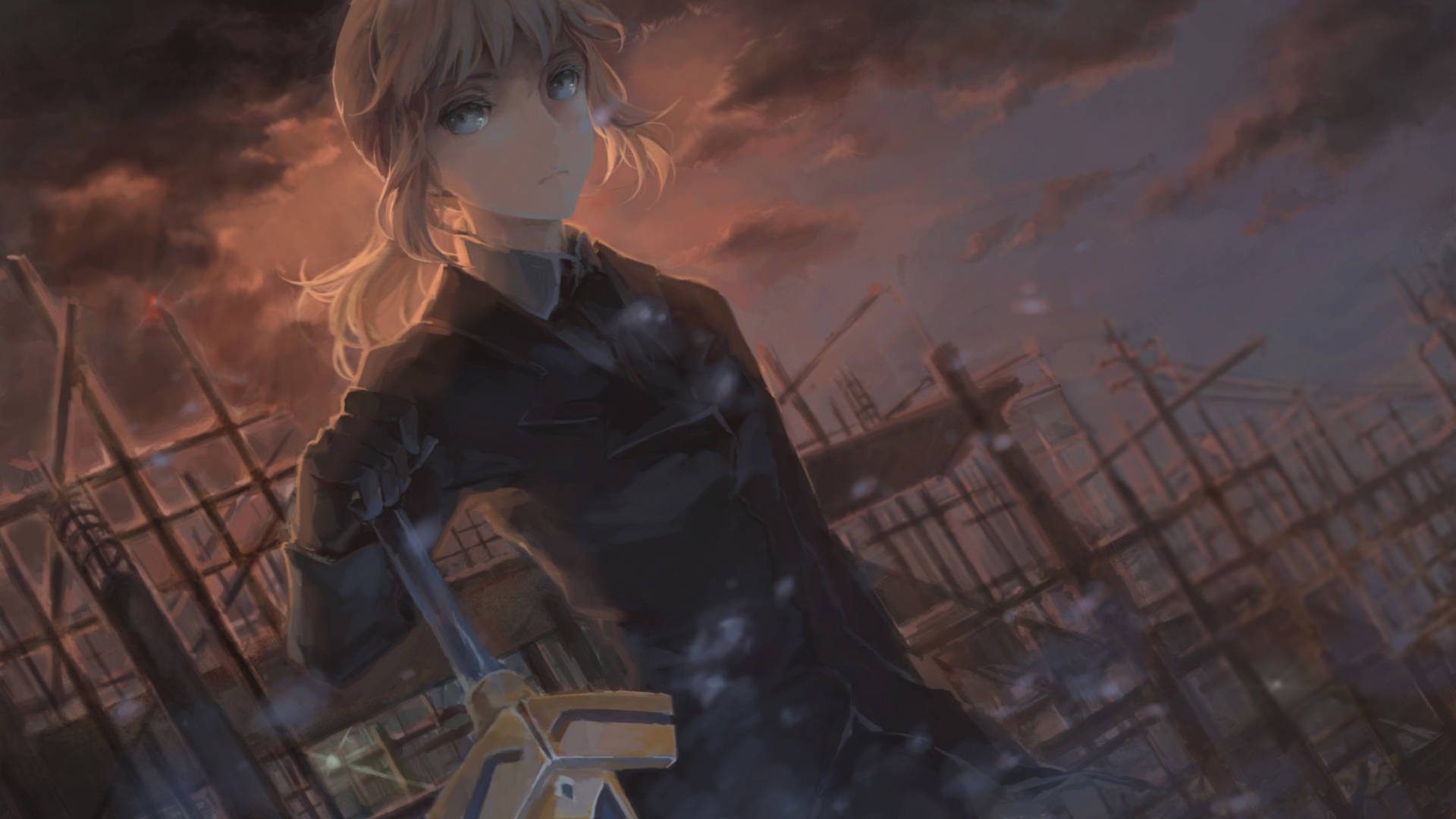 Saber From Fate Zero With Ruins Wallpaper