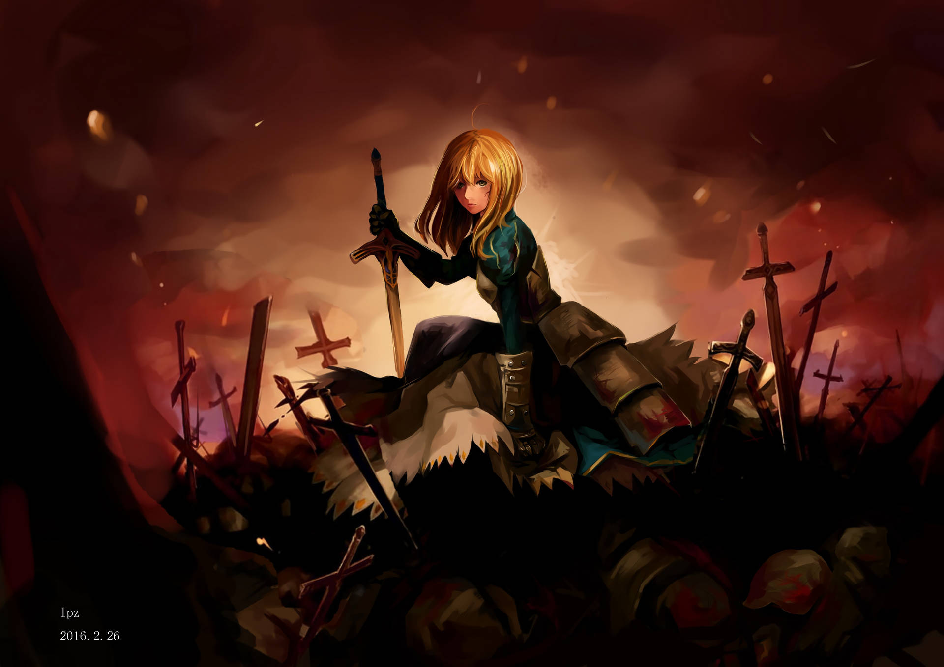 Fate Zero With Saber Crouching Wallpaper