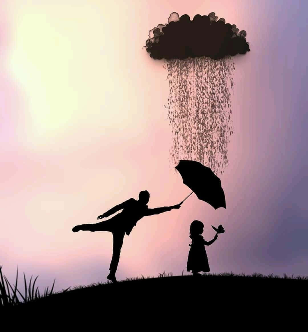 Immaginedi Un Padre E Una Figlia Che Proteggono La Figlia Dalla Pioggia.