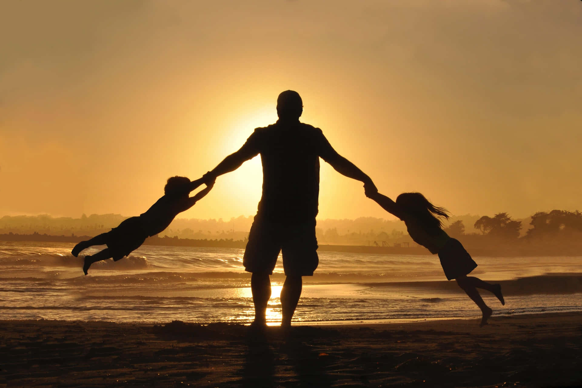 Father And Daughter And Son At Beach Picture