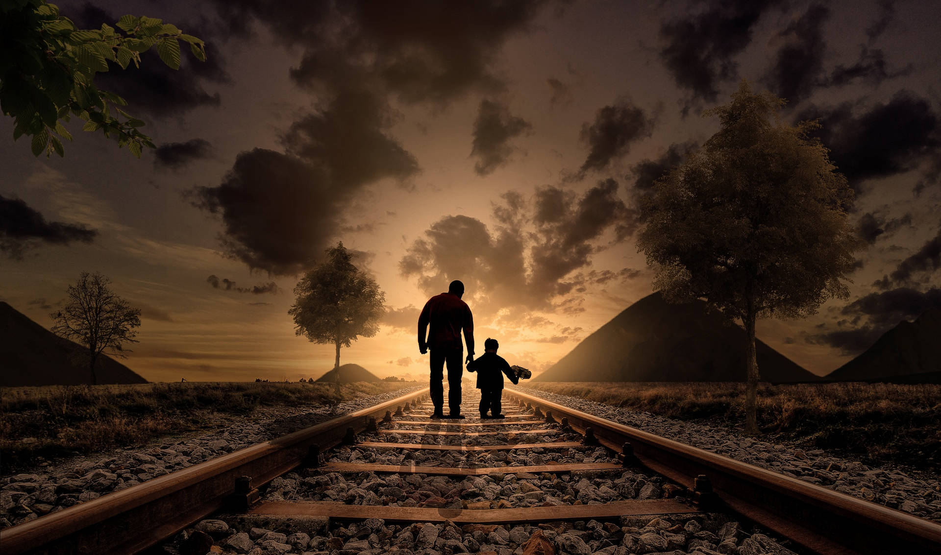 Father And Son On Railroad 2440x1440 Background