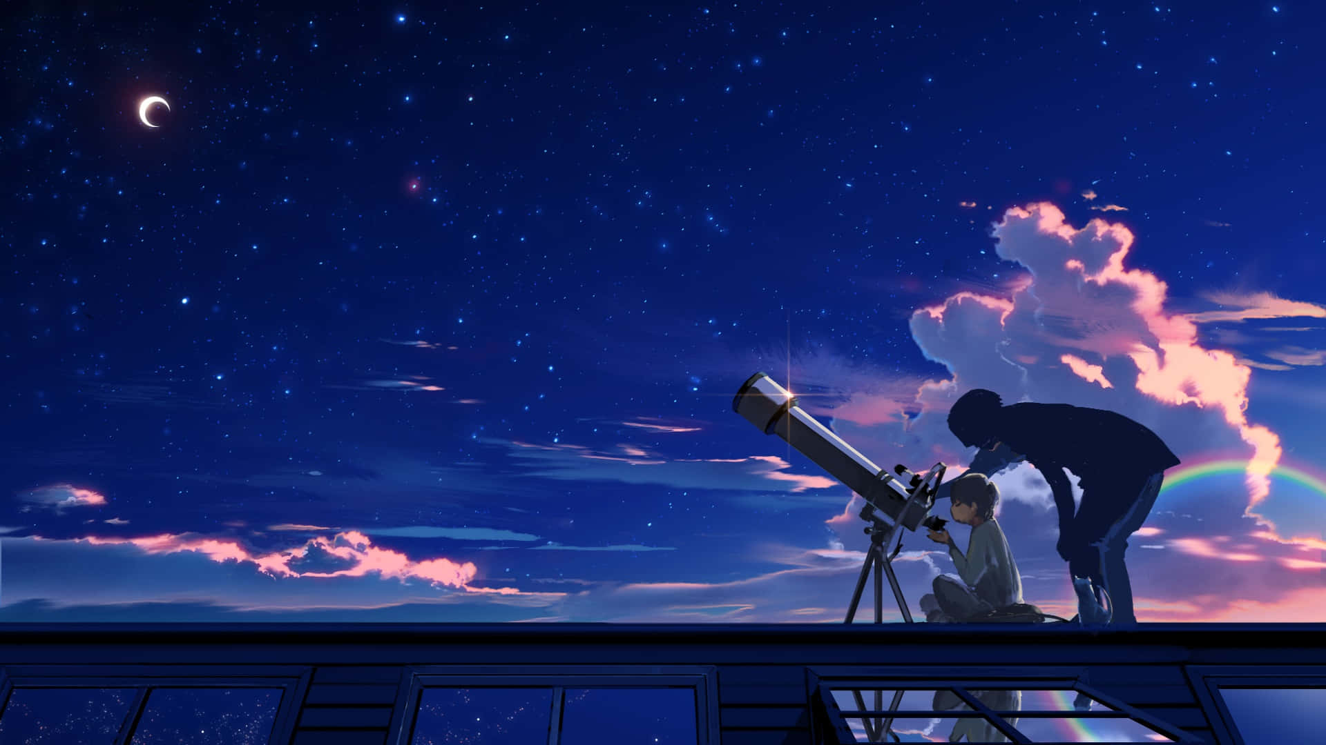 Padree Hijo Observando Las Estrellas Astronomía Fondo de pantalla