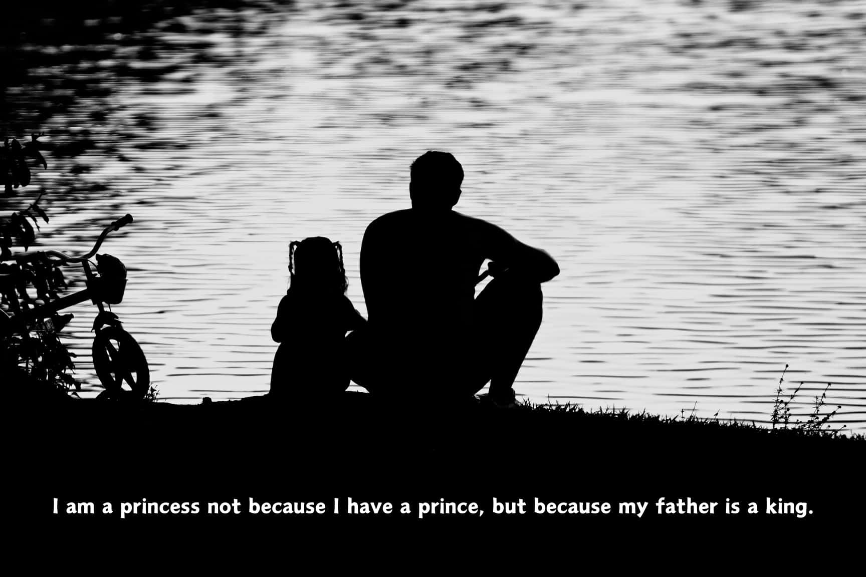 Father Daughter Lakeside Bonding Silhouette Wallpaper