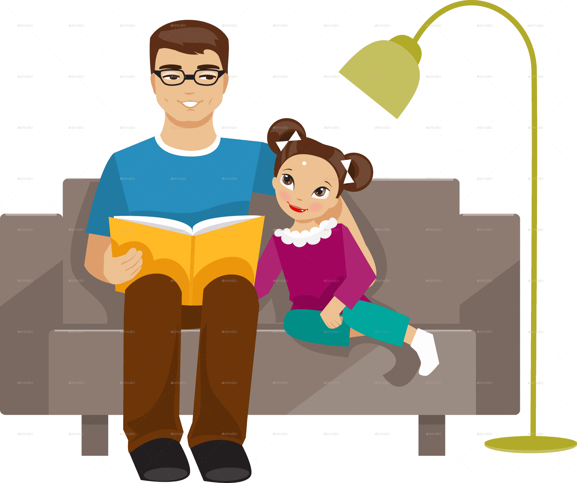 Father Daughter Reading Time PNG
