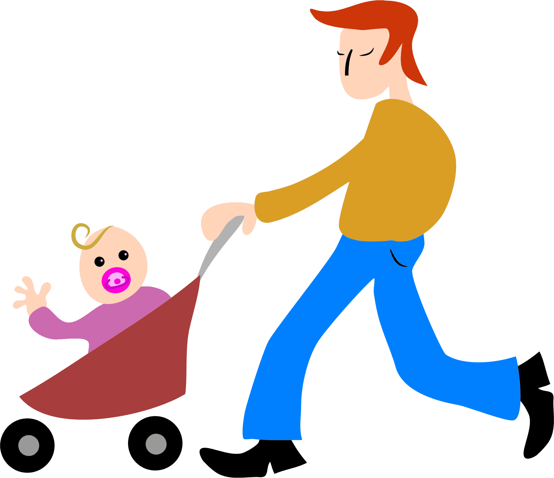 Father Pushing Baby Stroller PNG